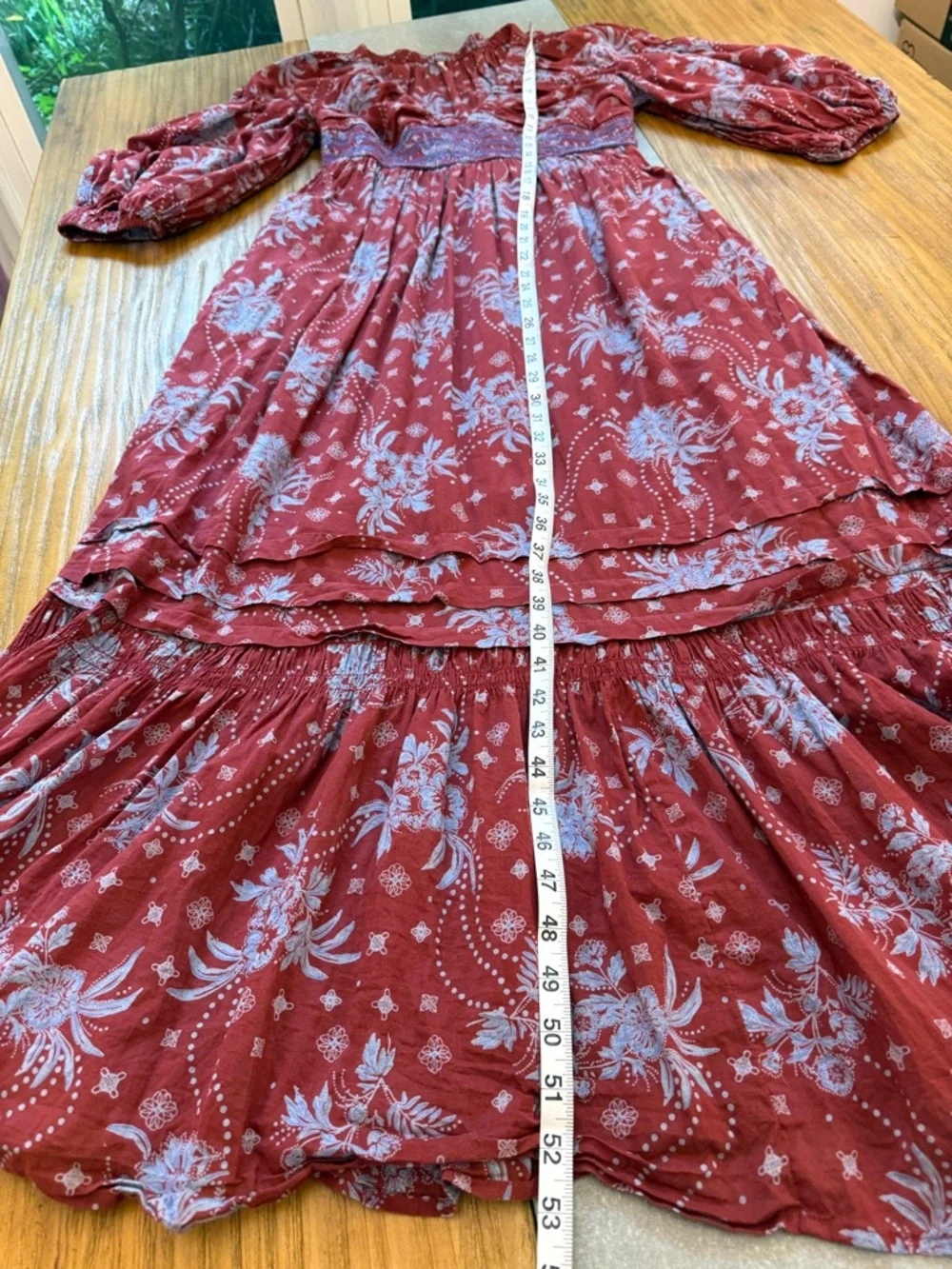 Free People Golden Hour Maxi Dress Floral Smocked Burgundy Blue Size Small - Picture 14 of 14